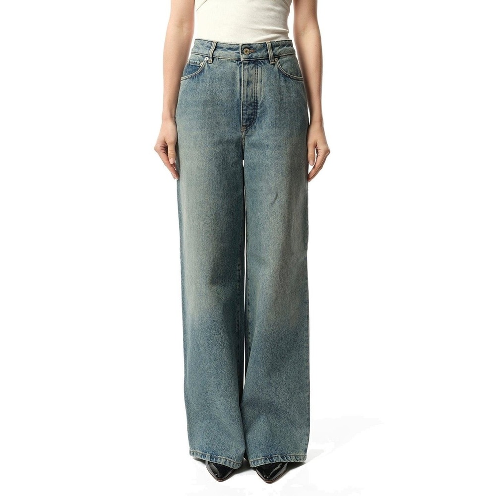 LOEWE High Waisted Wide Leg Jeans Denim Blue Distressed Designer Size 38